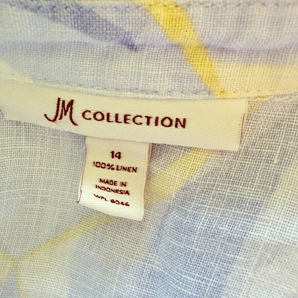 JM Collection Multicolor Linen Button 34 Sleeve Summer Comfy Artsy Shirt Top 14 - Picture 3 of 9